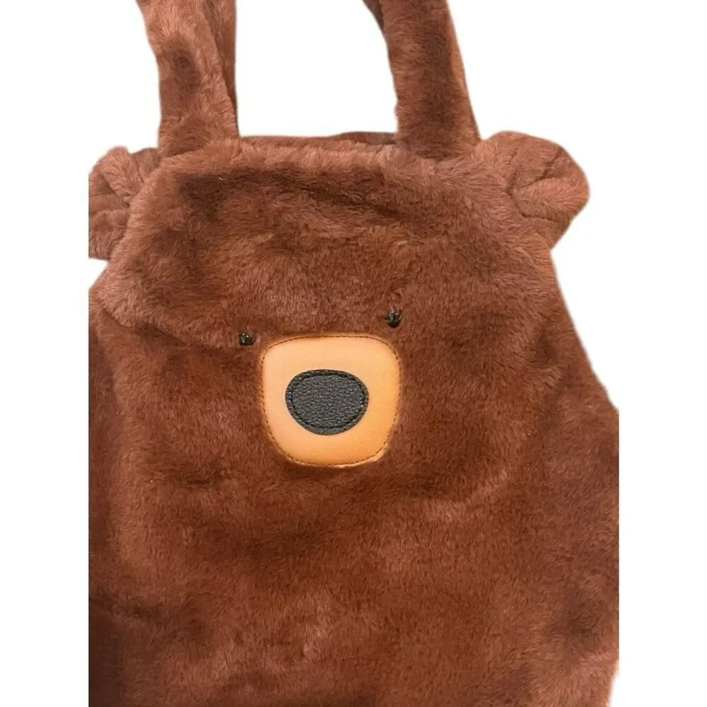 Small Plush Brown Bear Shoulder Bag Cute Purse Double Handles New